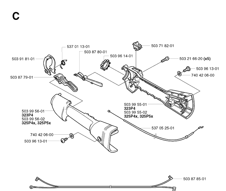 Handle And Controls Diagram and Parts List for 325P 20021800001-20042299999 Husqvarna Pole Saw