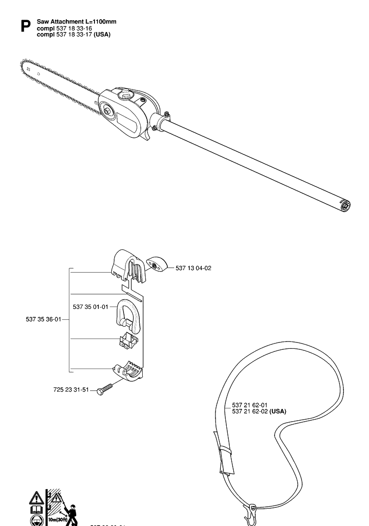 Attachments Diagram and Parts List for 323P 20062700001-Current Husqvarna Pole Saw