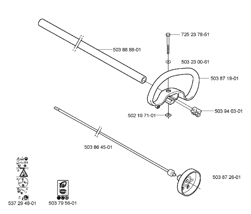 Shaft/Tube/Handle Diagram and Parts List for 323L 2005-03 Husqvarna Trimmer