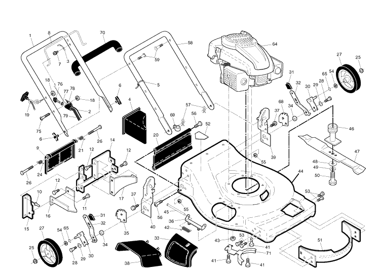 Frame And Engine Diagram and Parts List for XT722FE  Husqvarna Lawn Mower