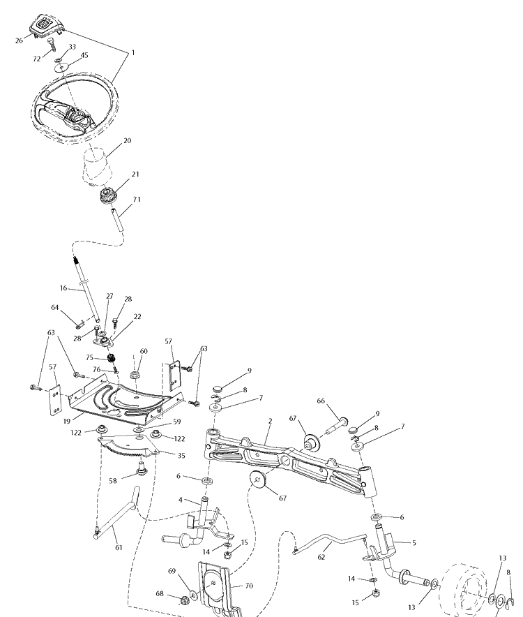 Steering Diagram and Parts List for TS142L  Husqvarna Lawn Tractor