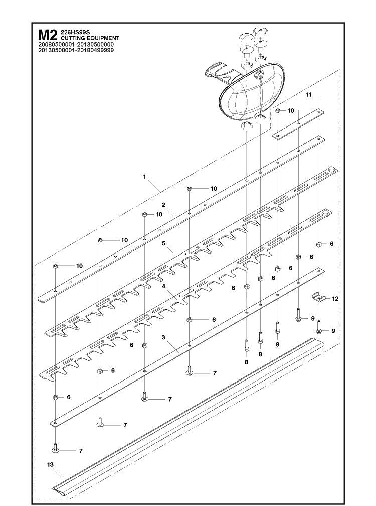 Cutting Equipment Diagram and Parts List for 226HS99S  Husqvarna Hedge Trimmer