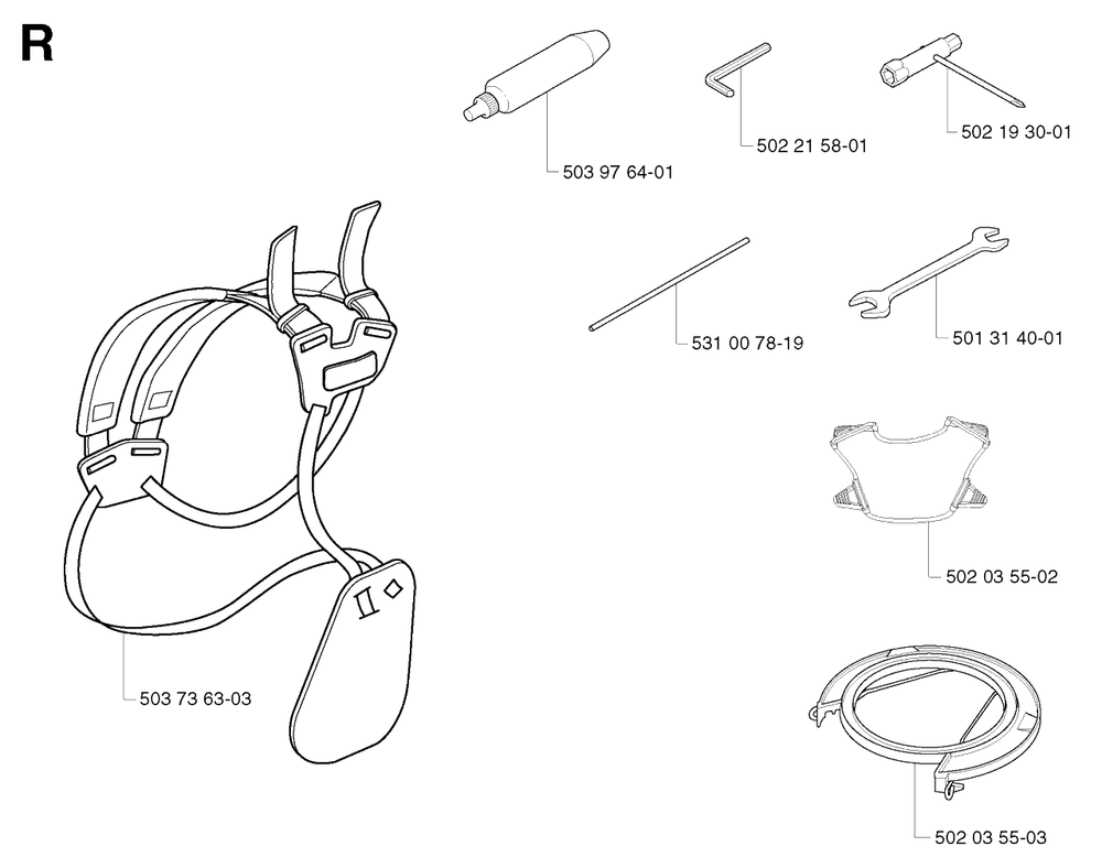 Accessories Diagram and Parts List for 142R 20001900001 & Above Husqvarna Trimmer