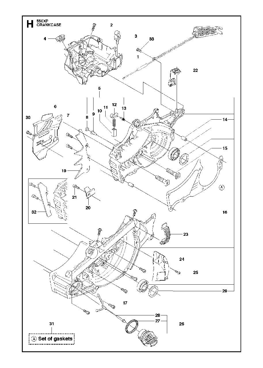 Crankcase Diagram and Parts List for 550XP-XPG 2014-01 Husqvarna Chainsaw