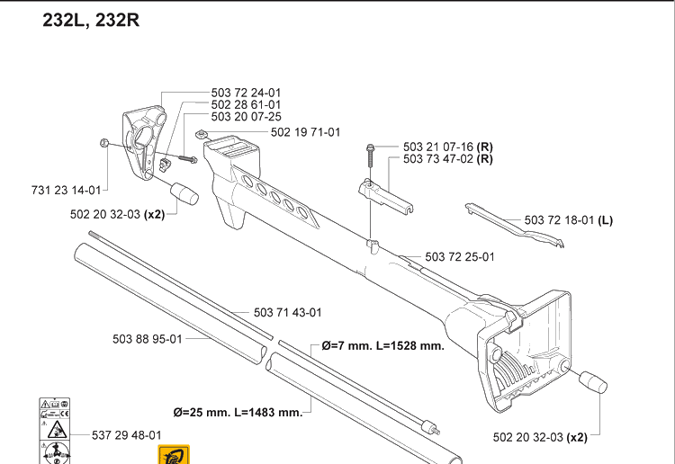 Drive Tube / Shaft 232 Diagram and Parts List for 232L 2007-01 Husqvarna Trimmer
