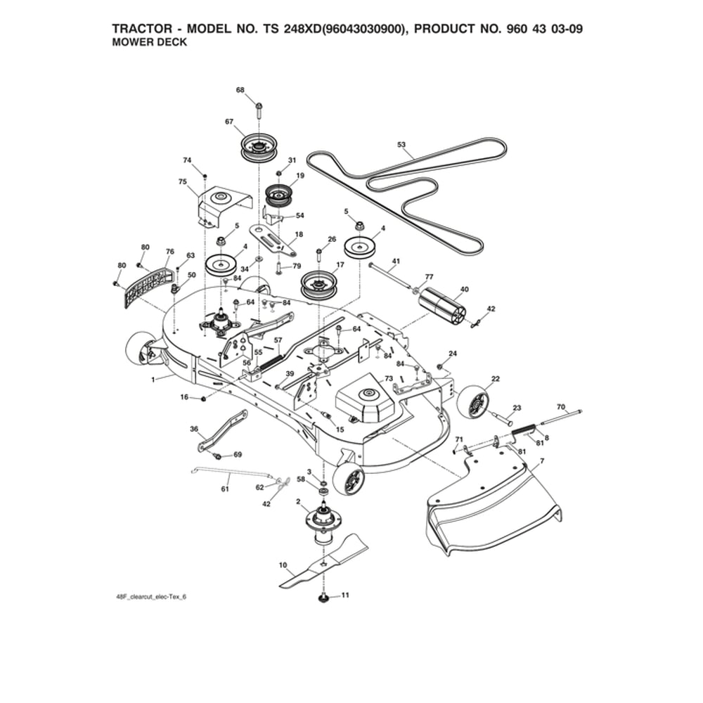 Mower Deck Diagram and Parts List for 96043030900  Husqvarna Lawn Tractor