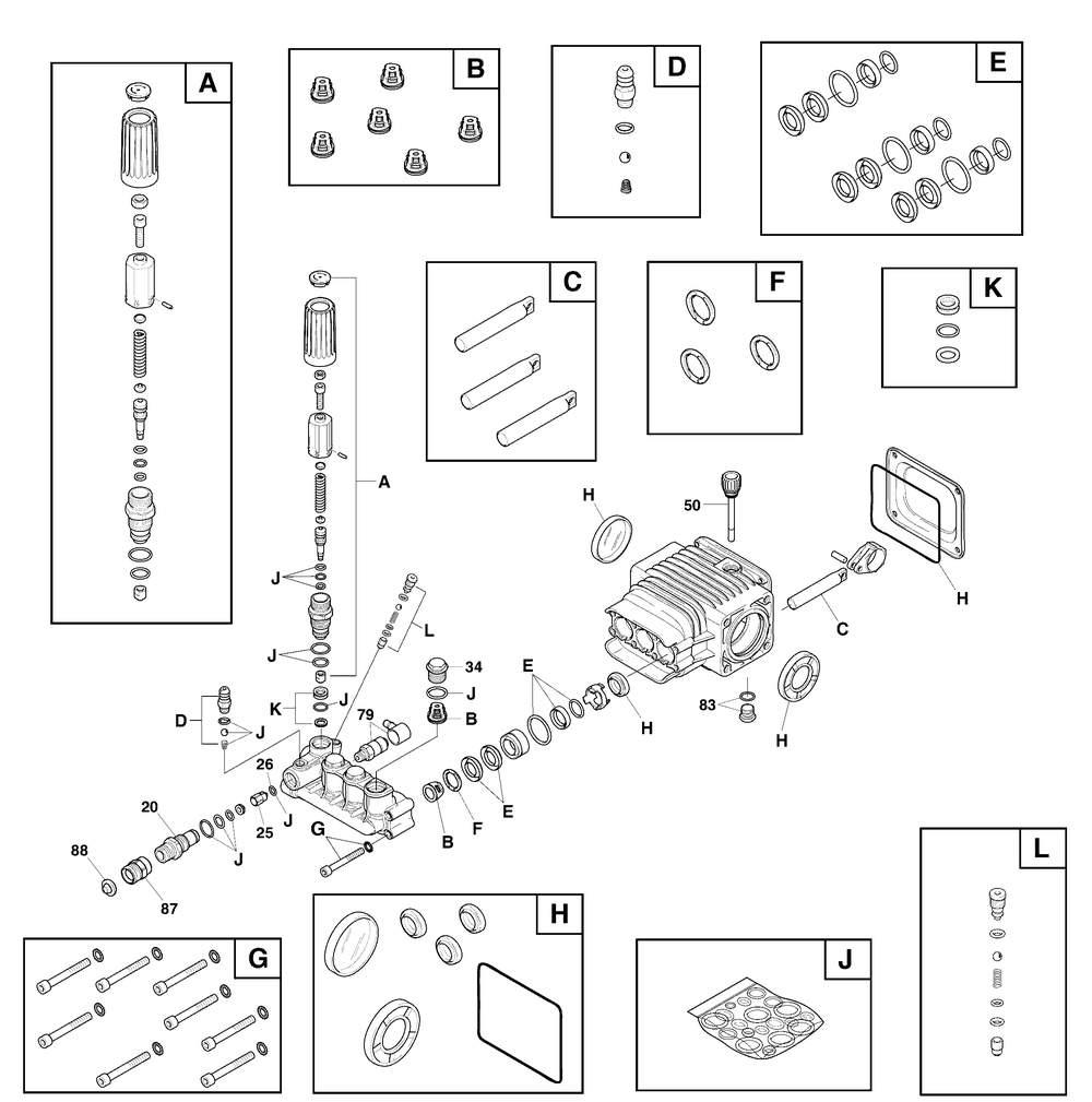 Pump (80025170) Diagram and Parts List for 020756-00  Husqvarna Pressure Washer