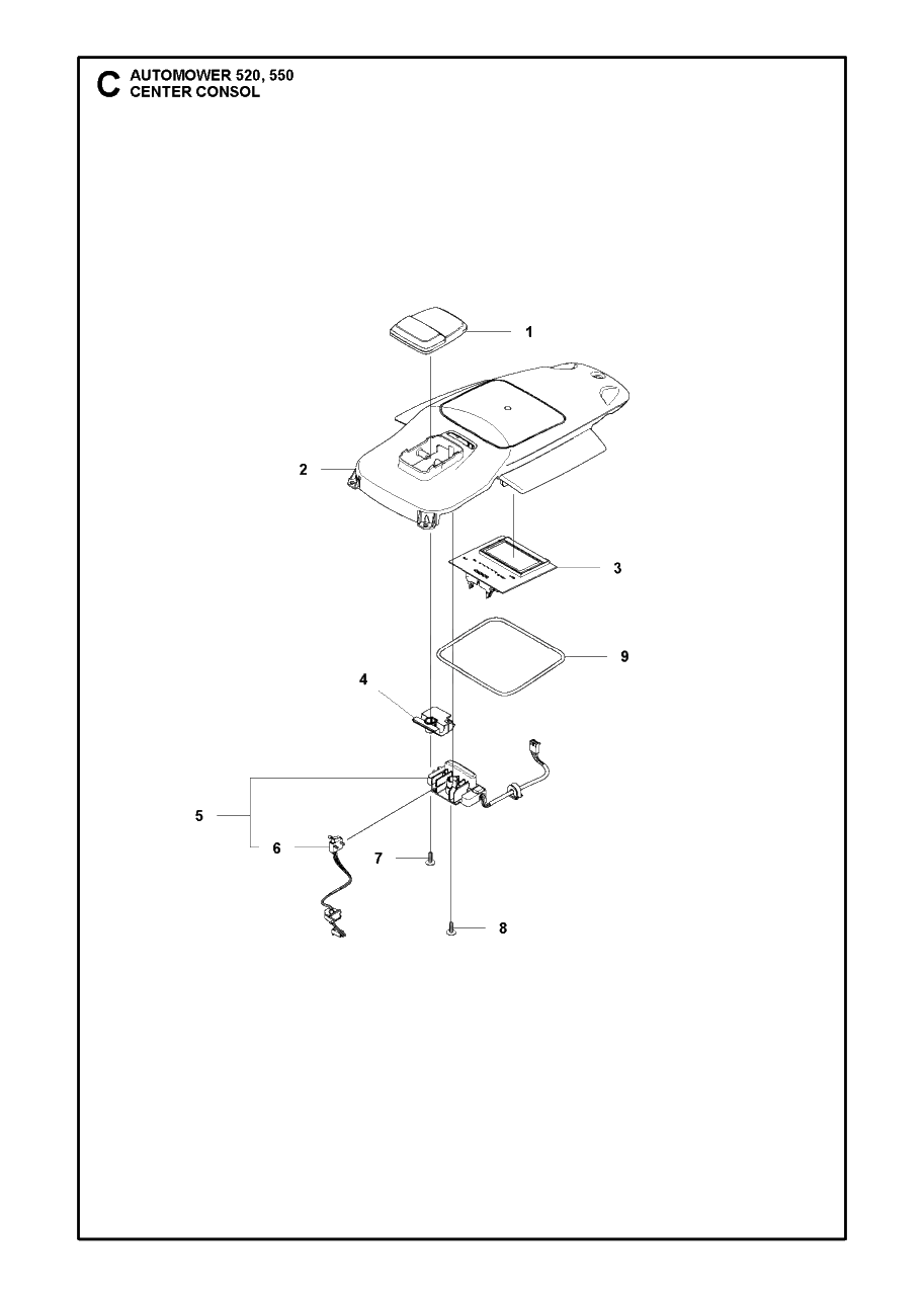Center Consol Diagram and Parts List for 550 2018 Husqvarna Lawn Mower
