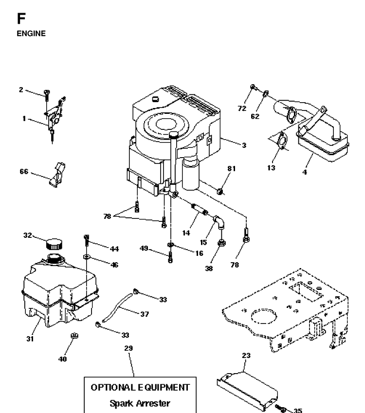 Engine Diagram and Parts List for YTH160 1998-02 Husqvarna Lawn Tractor