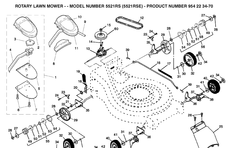 Repair Parts 2 Diagram and Parts List for 5521RS (954223270)(2004-07) Husqvarna Lawn Mower