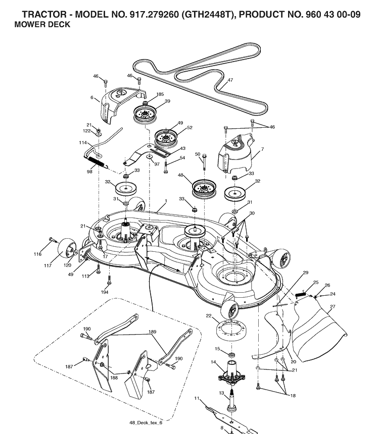 Mower Deck / Cutting Deck Diagram and Parts List for GTH2448T (917279260)(2006-06) Husqvarna Lawn Tractor