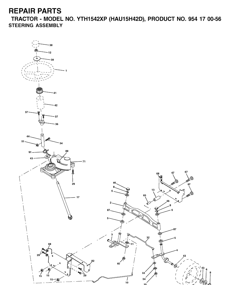 Steering Diagram and Parts List for YTH1542XP (HAU15H42D)(2003-01) Husqvarna Lawn Tractor
