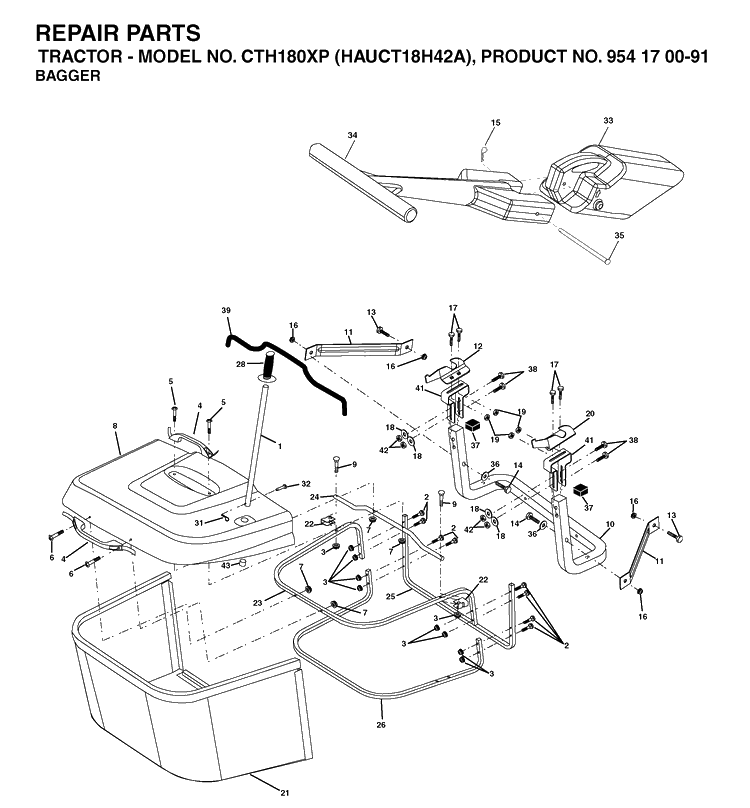 Bagger Diagram and Parts List for CTH180XP (HAUCT18H42A)(2003-01) Husqvarna Lawn Tractor