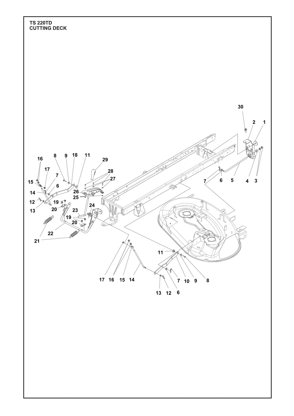 Mower Deck / Cutting Deck Diagram and Parts List for TS220TD  Husqvarna Lawn Tractor
