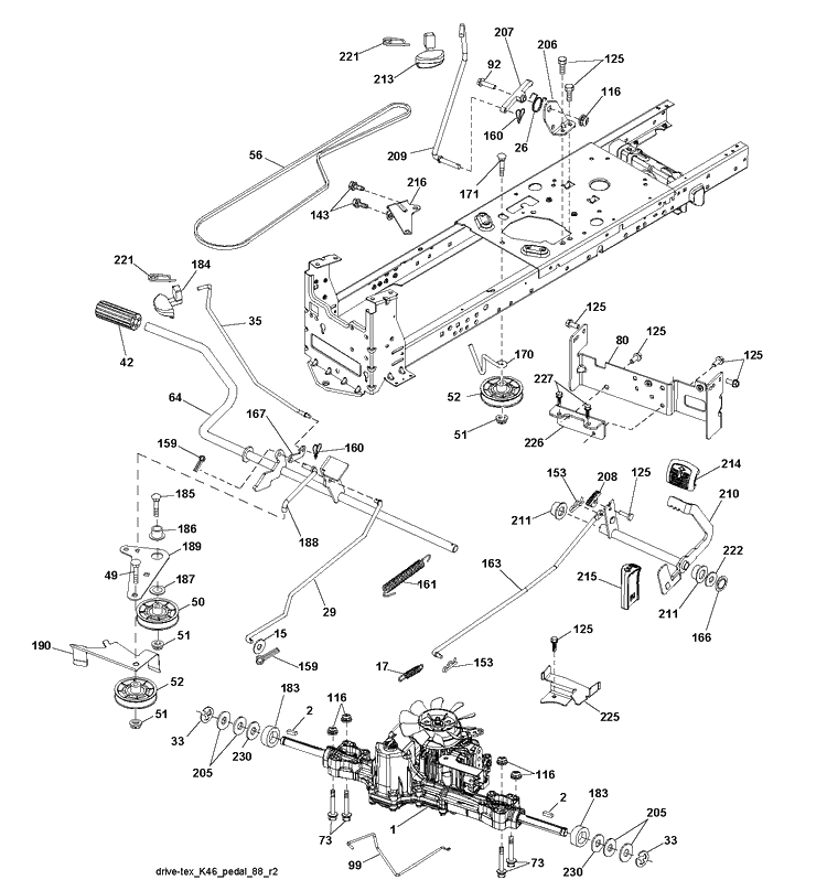 Drive Diagram and Parts List for YTH22V46 (96045004200)(2012-10) Husqvarna Lawn Tractor