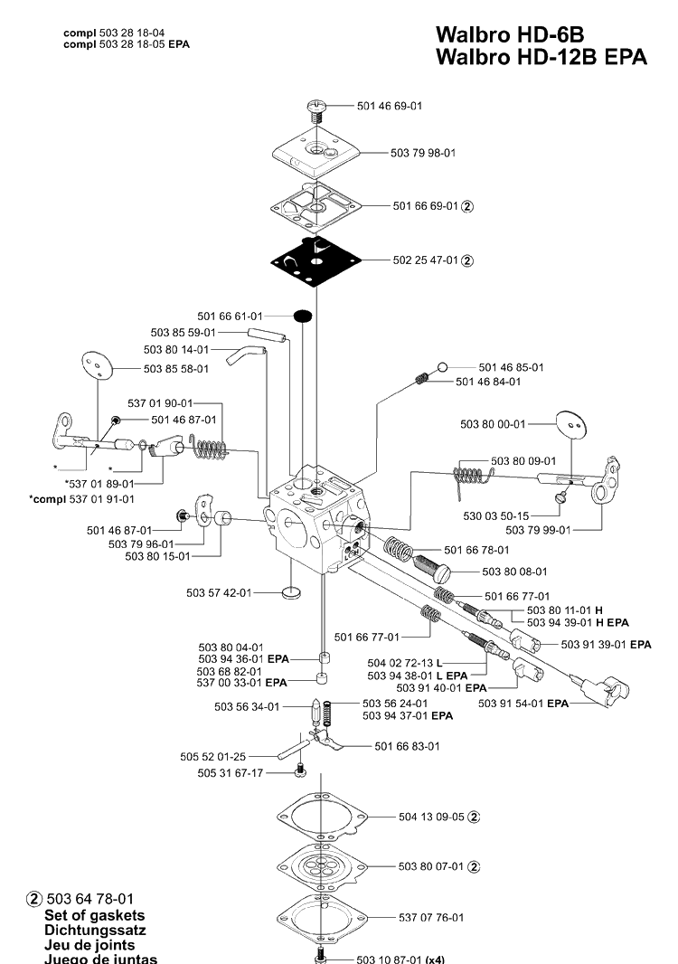 Carburetor Parts Diagram and Parts List for 362EPA 2001-10 Husqvarna Chainsaw