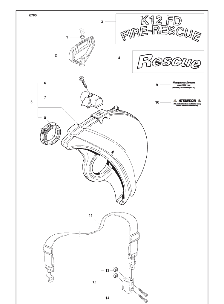 Rescue Diagram and Parts List for K760 2009-12 Husqvarna Lawn Tractor Accessories
