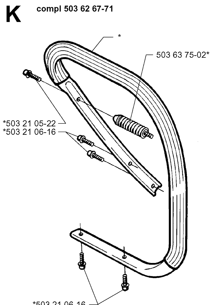 Handle Diagram and Parts List for 371XP 19963500001-19974900000 Husqvarna Chainsaw