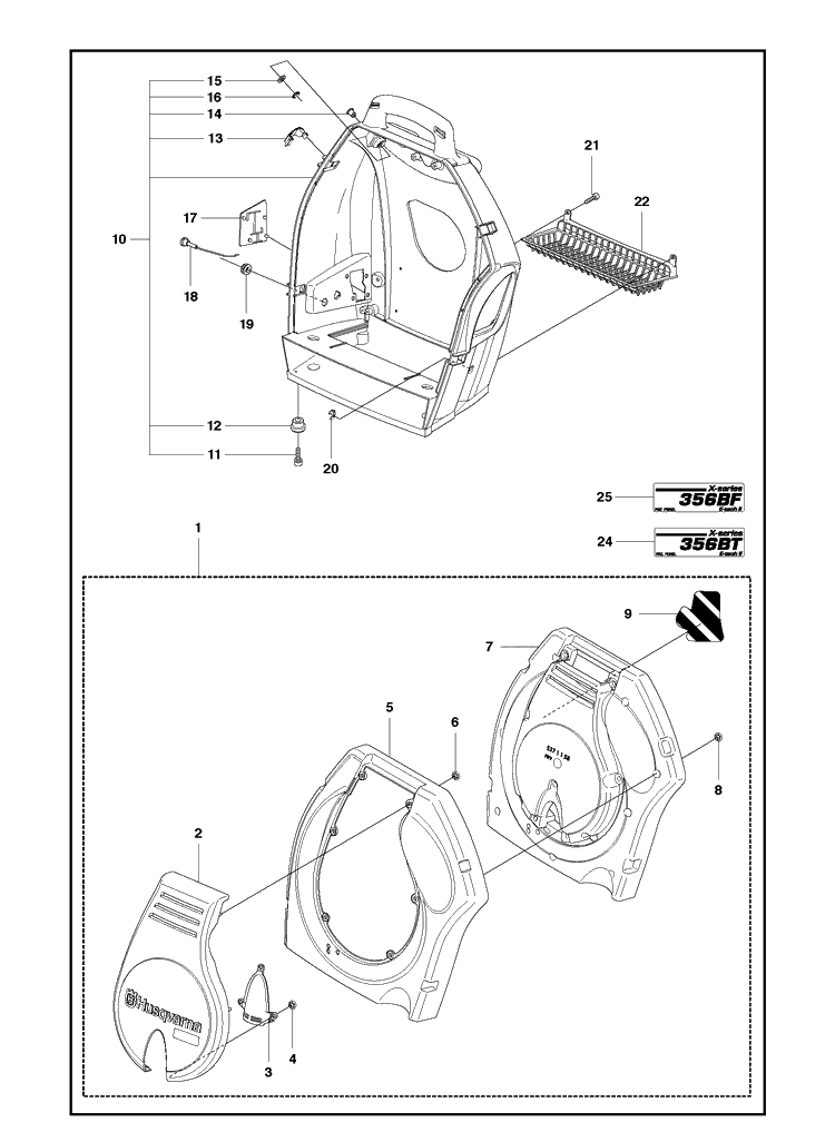 Cover 2 Diagram and Parts List for 356BT  Husqvarna Leaf Blower / Vacuum
