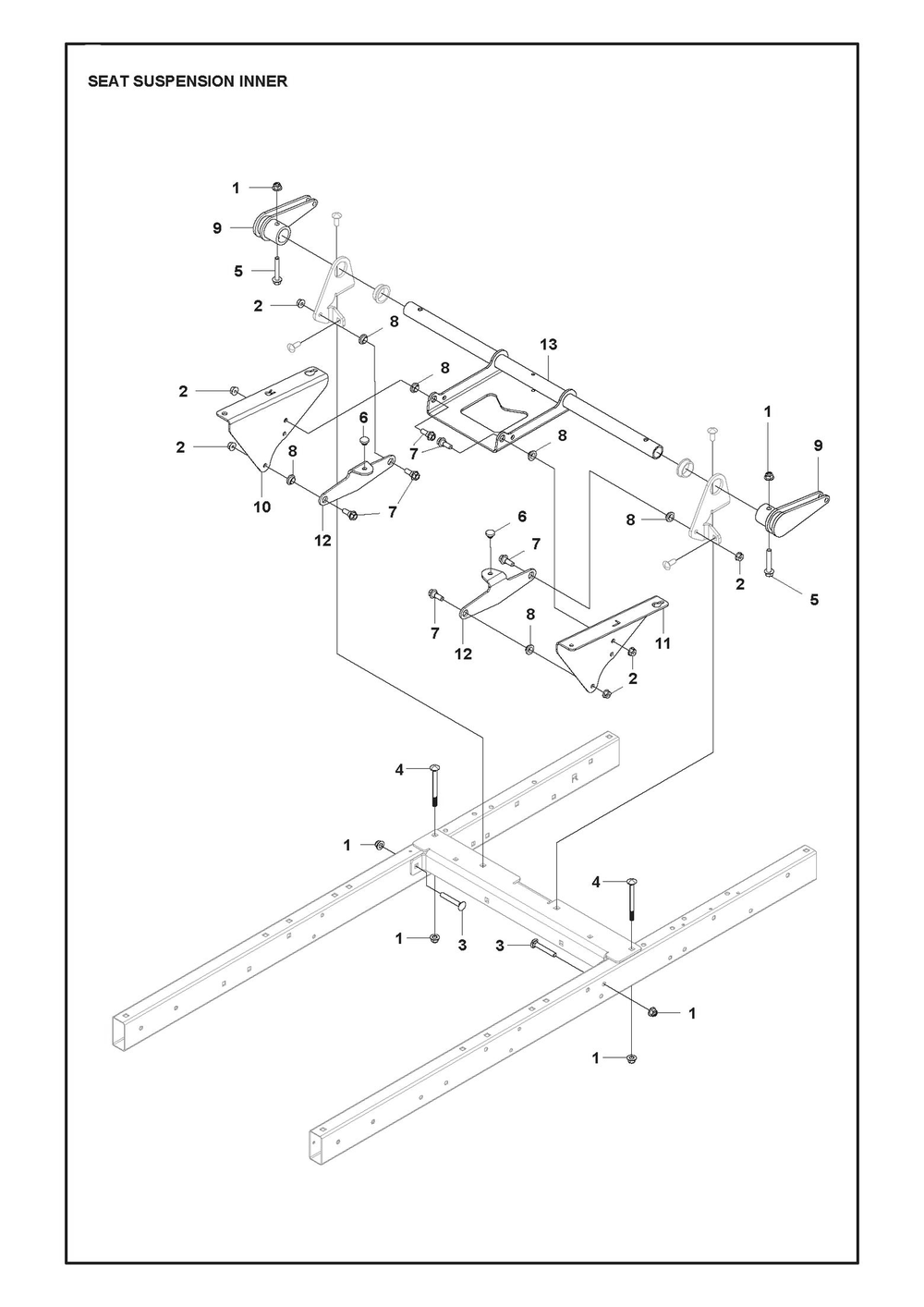 Suspension Diagram and Parts List for XCITETMZ345 Z350 Husqvarna Lawn Tractor