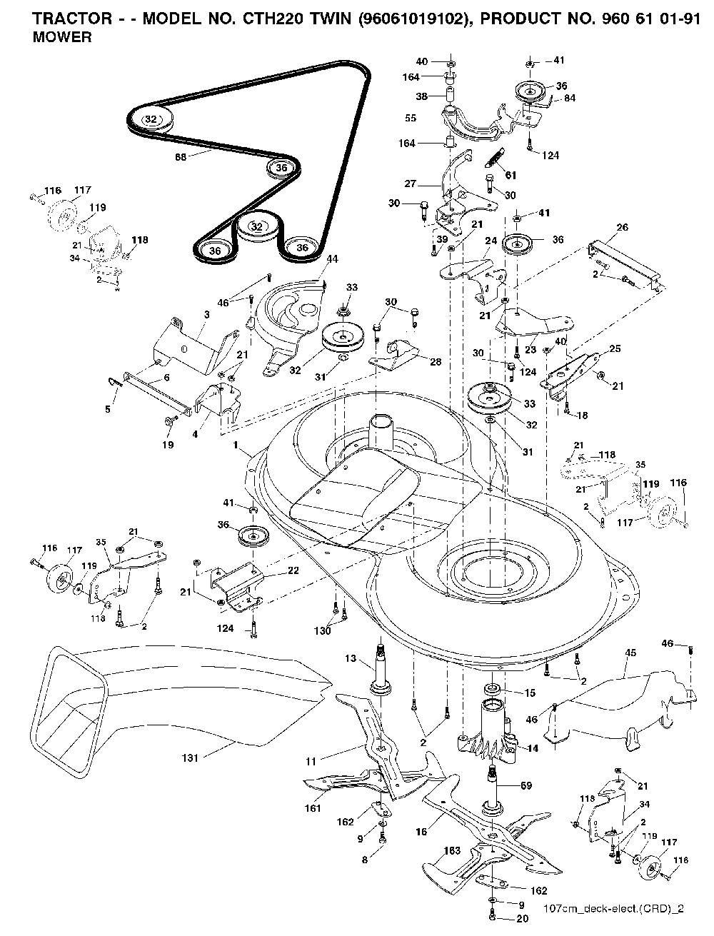 Mower Deck / Cutting Deck Diagram and Parts List for CTH220TWIN (96061019102)(2007-11) Husqvarna Lawn Tractor