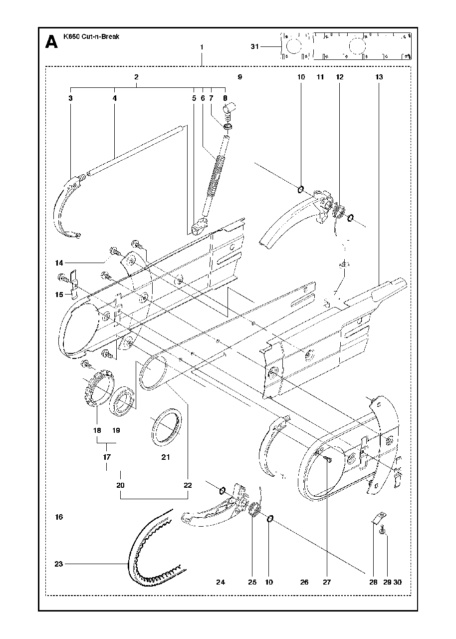 Cutter Arm Diagram and Parts List for K650CUT-N-BREAK 2008-11 Husqvarna Circular Saw
