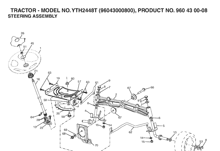 Steering Diagram and Parts List for YTH2448T (96043000800)(2006-01) Husqvarna Lawn Tractor