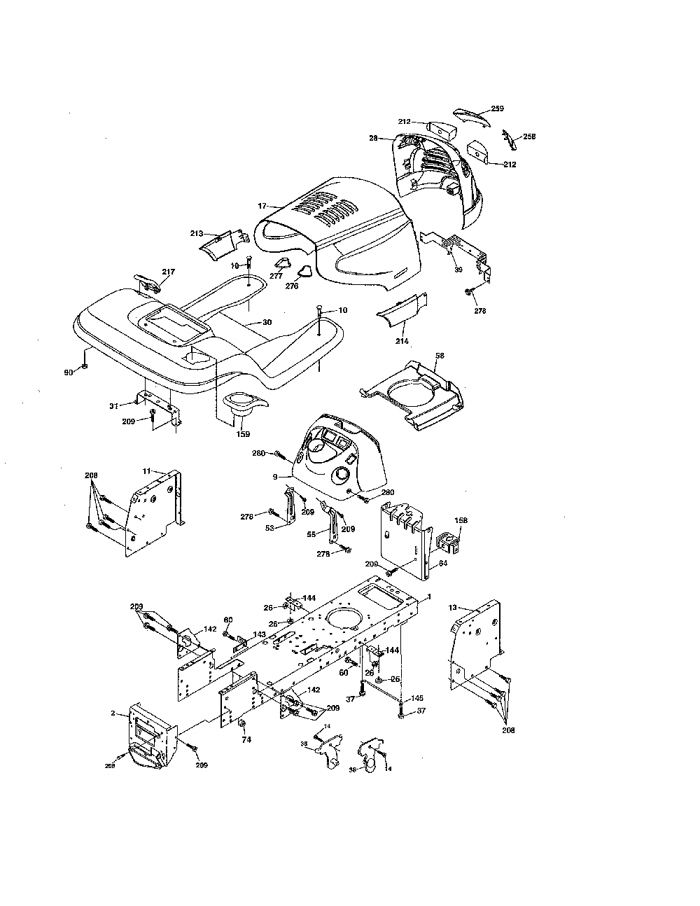 Chassis Diagram and Parts List for YTH1542XP-96013000101  Husqvarna Lawn Tractor