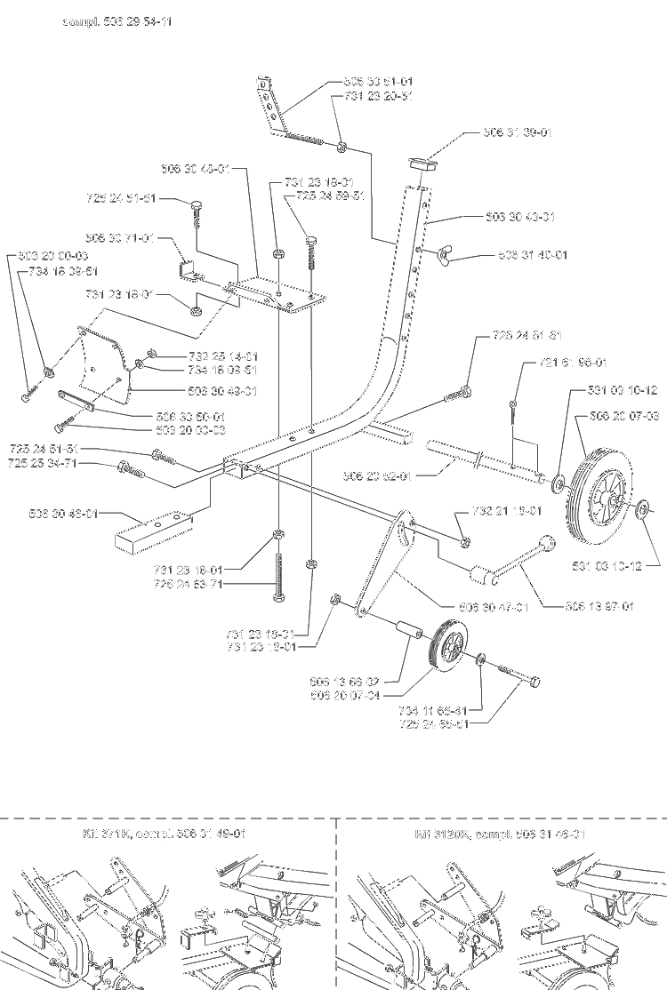 Main Frame And Wheel Diagram and Parts List for KV03 2000-03 Husqvarna Table Saw Accessories