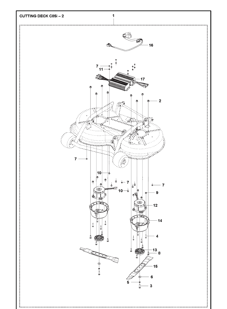 85cm Cutting Deck Diagram and Parts List for R112IC 967848201 Husqvarna Lawn Mower