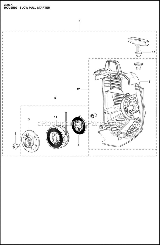 Housing Pull Starter Diagram and Parts List for 330LK  Husqvarna Trimmer