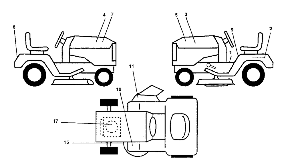 Decals Diagram and Parts List for LT125 (954000772-A)(1994-01) Husqvarna Lawn Tractor