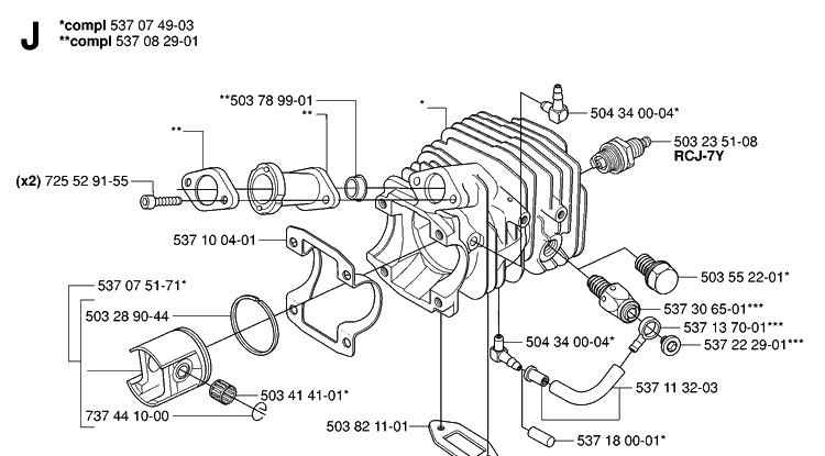 Cylinder Piston Diagram and Parts List for 338XPT 20063600001-Current Husqvarna Chainsaw