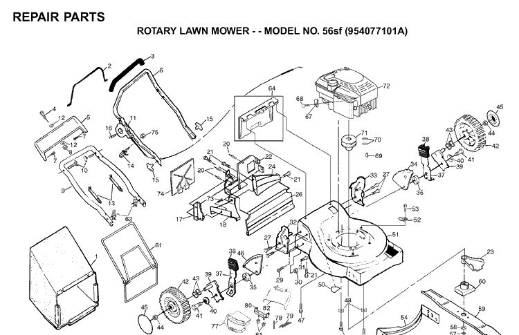 Repair Parts 2 Diagram and Parts List for 56SF (954077101)(1995-10) Husqvarna Lawn Mower