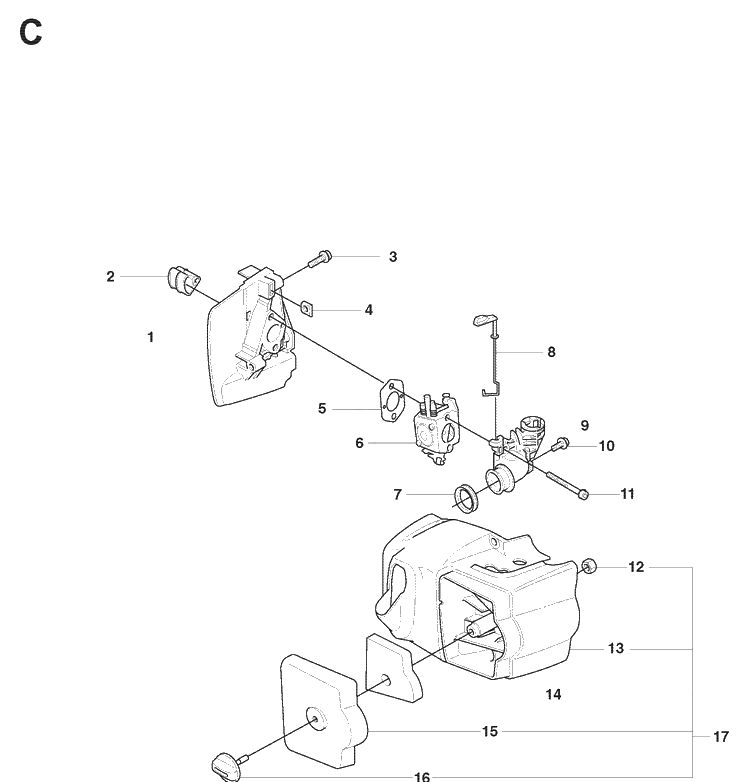 Carburetor And Air Filter Diagram and Parts List for 325HD60 (X-SERIES)(20081400001-20090400000) Husqvarna Hedge Trimmer
