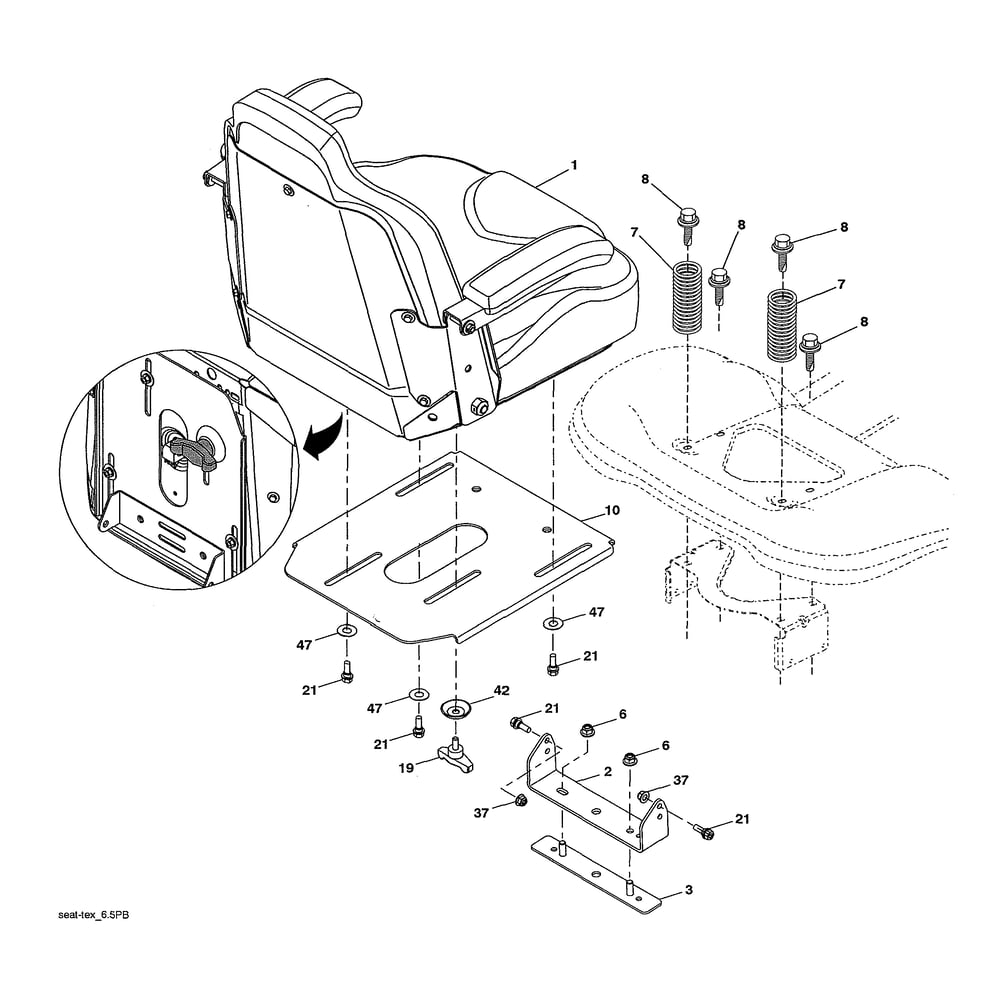Seat Assembly Diagram and Parts List for 96043029500  Husqvarna Lawn Tractor