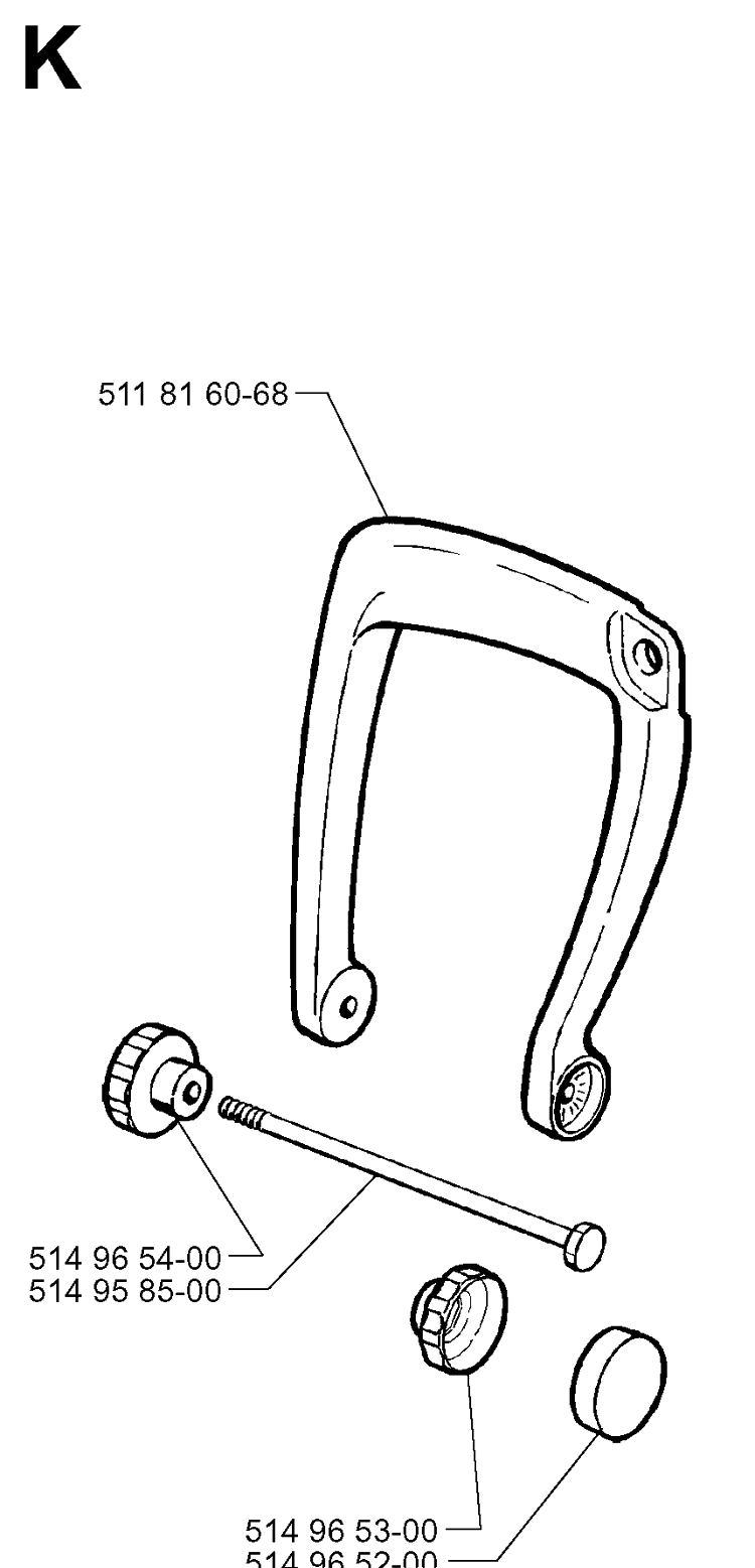 Handle Diagram and Parts List for 225BV 19963100001-19970500000 Husqvarna Leaf Blower / Vacuum