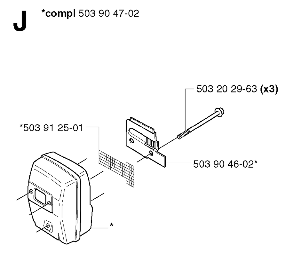 Muffler Diagram and Parts List for 240RJ 20023500001 & Above Husqvarna Trimmer