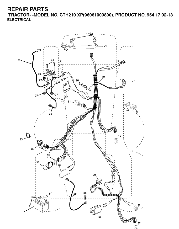 Electrical Diagram and Parts List for CTH210XP (96061000800)(2005-01) Husqvarna Lawn Tractor