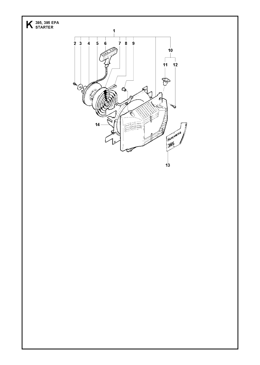 Starter Diagram and Parts List for 395XP-XPG (EPA)(20163900001 - 20193499999) Husqvarna Chainsaw