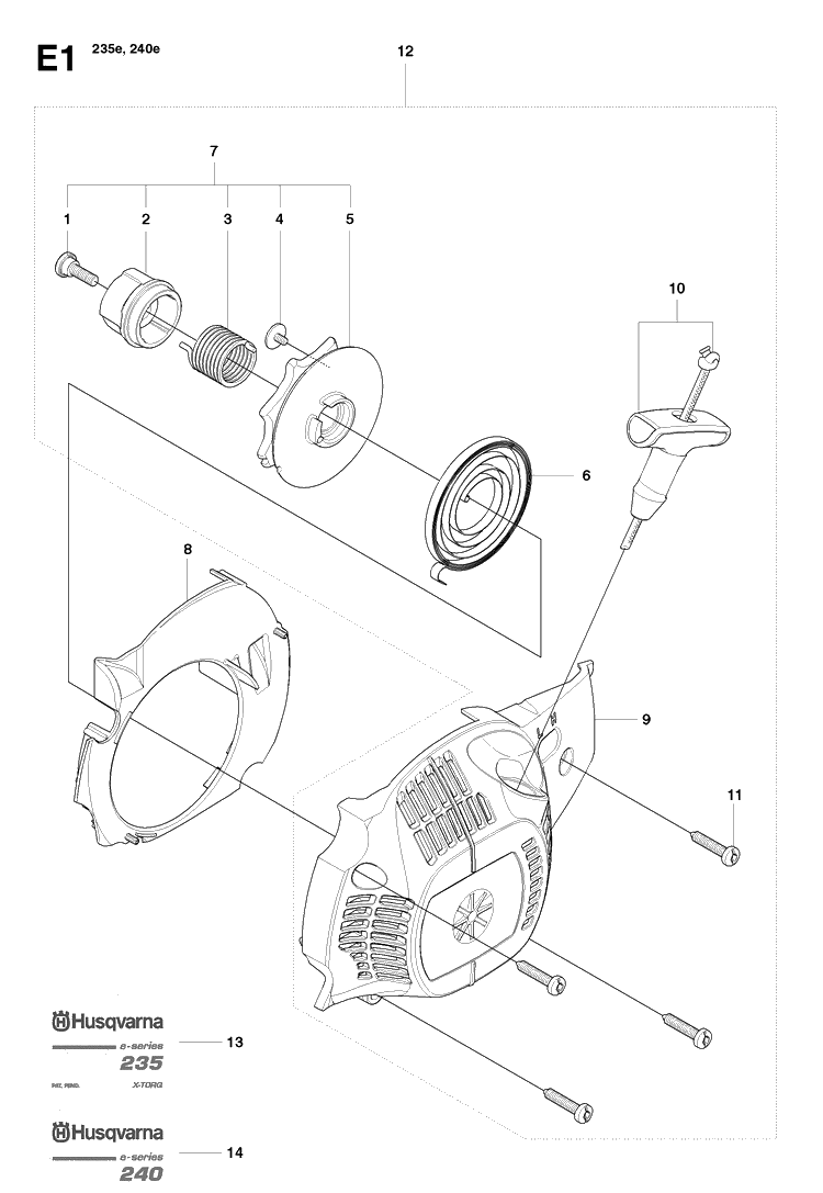 Starter Diagram and Parts List for 240E 20091400001-20101400000 Husqvarna Chainsaw