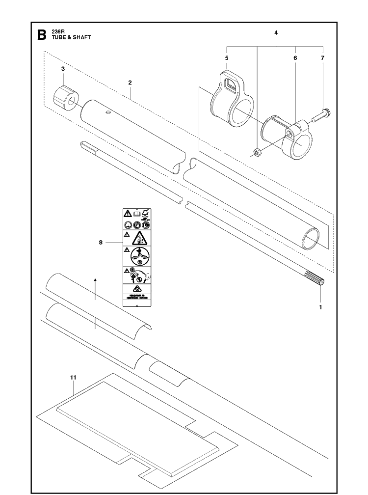 Tube And Shaft Diagram and Parts List for 236R 20150400001-20180500000 Husqvarna Brush Cutter