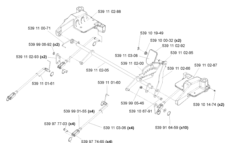 Deck Lift Diagram and Parts List for Z4217 2004-11 Husqvarna Lawn Mower
