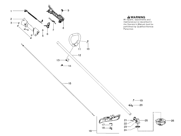Shaft And Handle Diagram and Parts List for 128L 952715755 Husqvarna Edger
