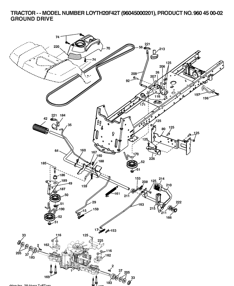 Drive Diagram and Parts List for LOYTH20F42T (96045000201)(2006) Husqvarna Lawn Tractor