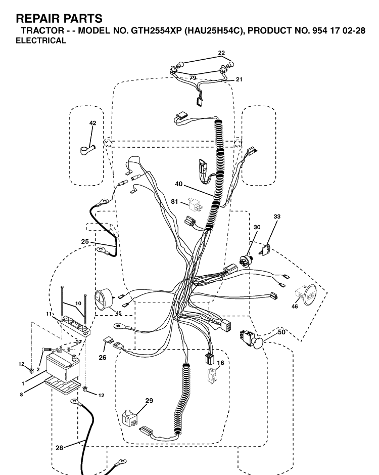 Electrical Diagram and Parts List for GTH2554XP (HAU25H54C)(2005-04) Husqvarna Lawn Tractor