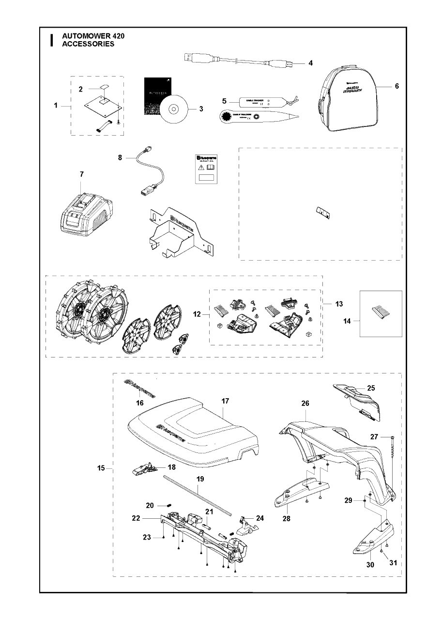 Accessories Diagram and Parts List for 420 2016-02 Husqvarna Lawn Mower