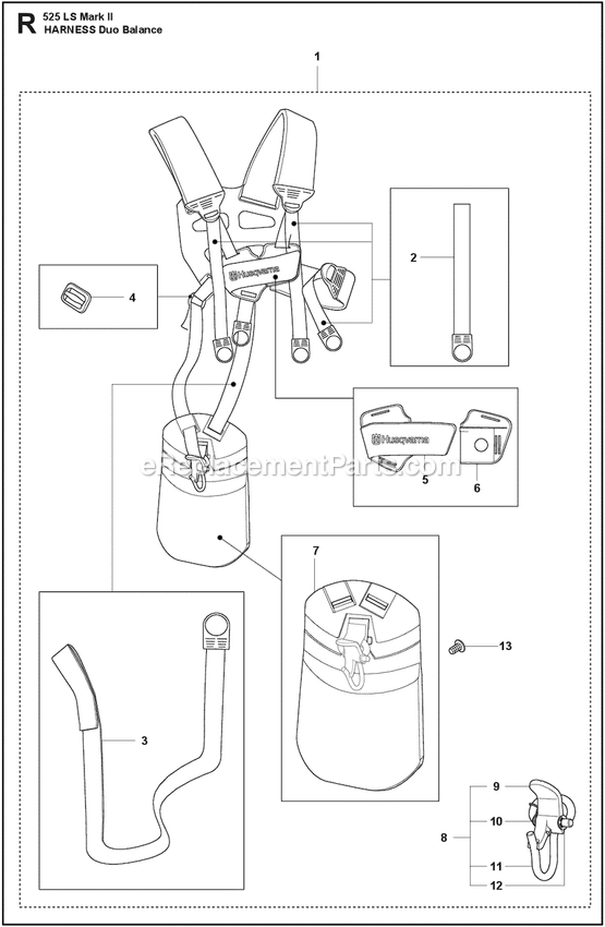 Harness Diagram and Parts List for 525LSMARKII  Husqvarna Trimmer