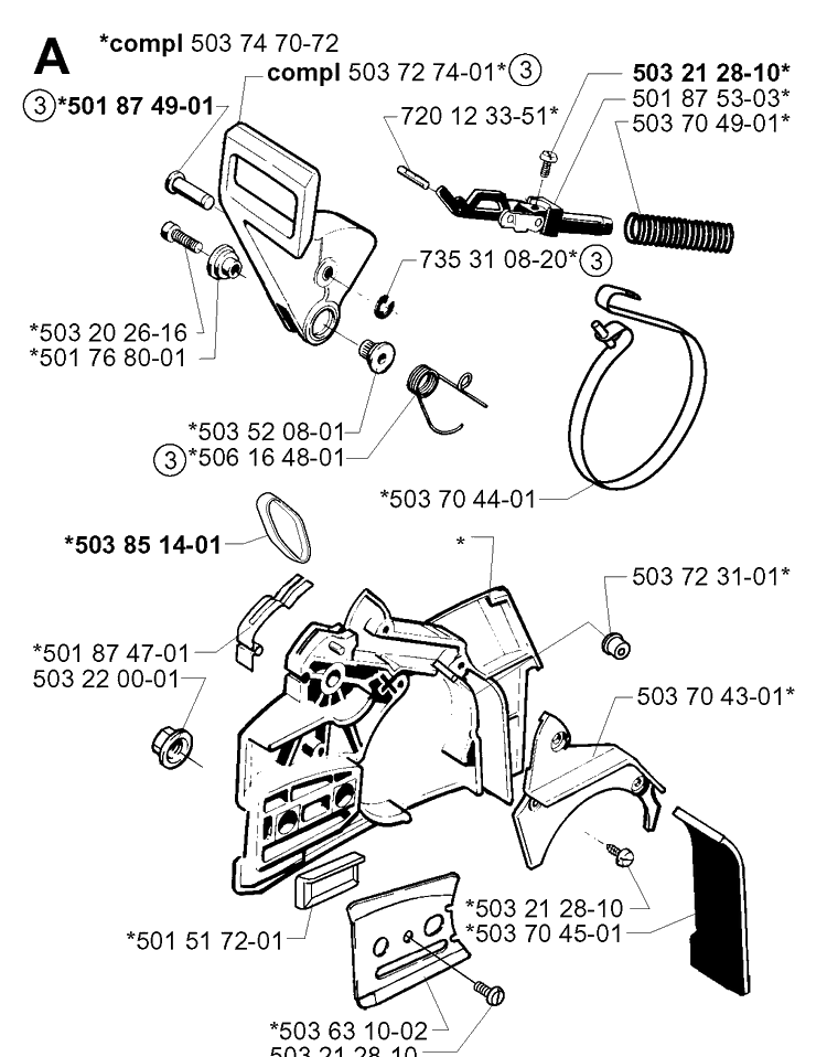 Chain Brake Diagram and Parts List for 262XP 19992300001-Current Husqvarna Chainsaw