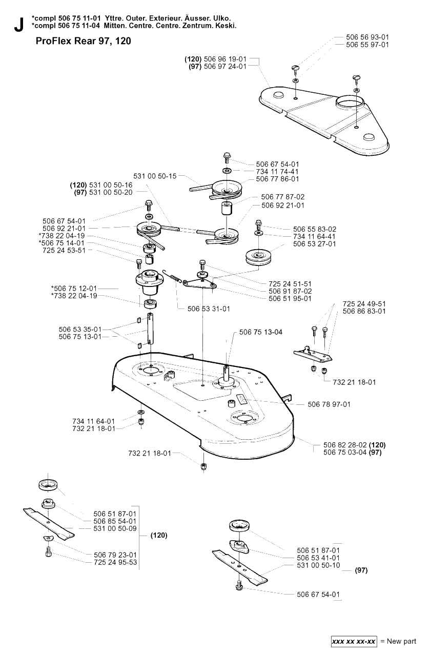 97cm Cutting Deck 2 Diagram and Parts List for PF18 2000-02 Husqvarna Lawn Tractor